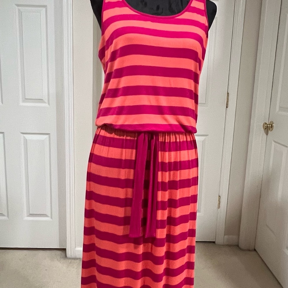 Michael Kors Coral and Raspberry Sleeveless Maxi Sundress